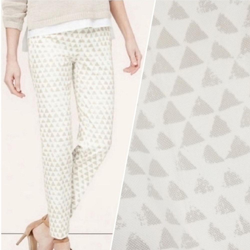 Loft ankle pants cream tan triangle print Marisa Rivera pant cotton 2 P 2 Petite
